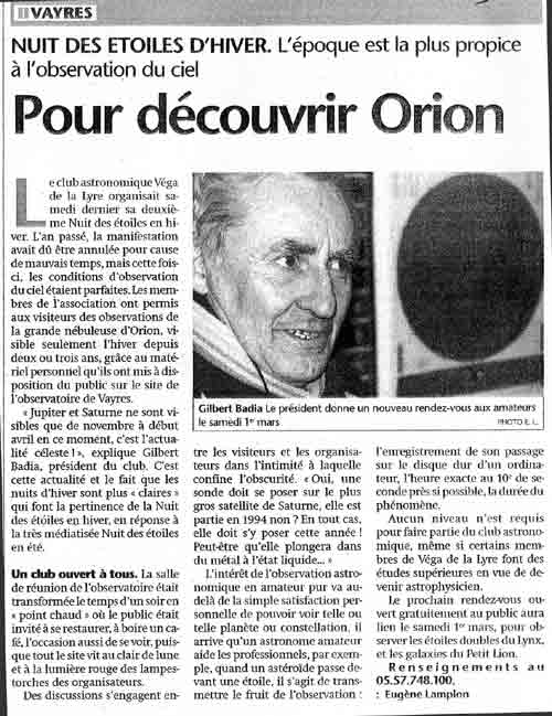 Article 'Sud-Ouest'  du vendredi 14 fvrier 2002